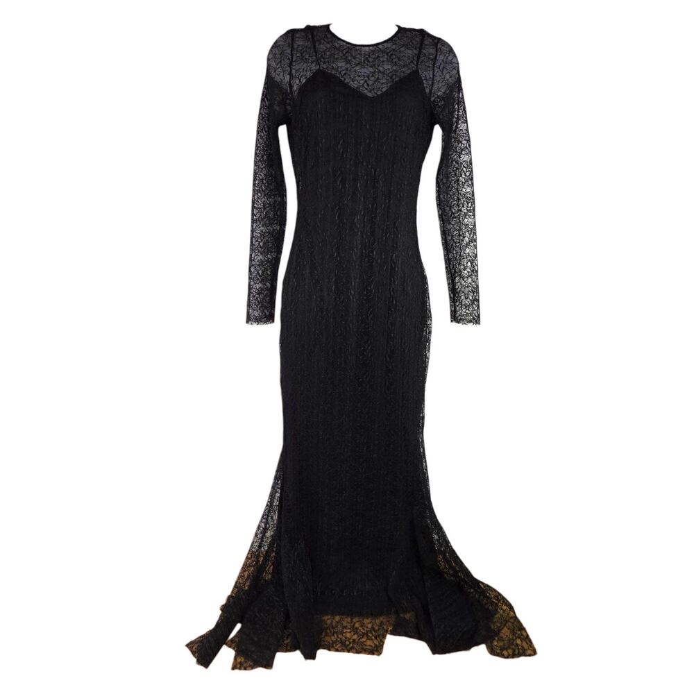 Zara Black Fitted Lace Dress Lined Semi Sheer Witchy Whismygoth Size Small Midi